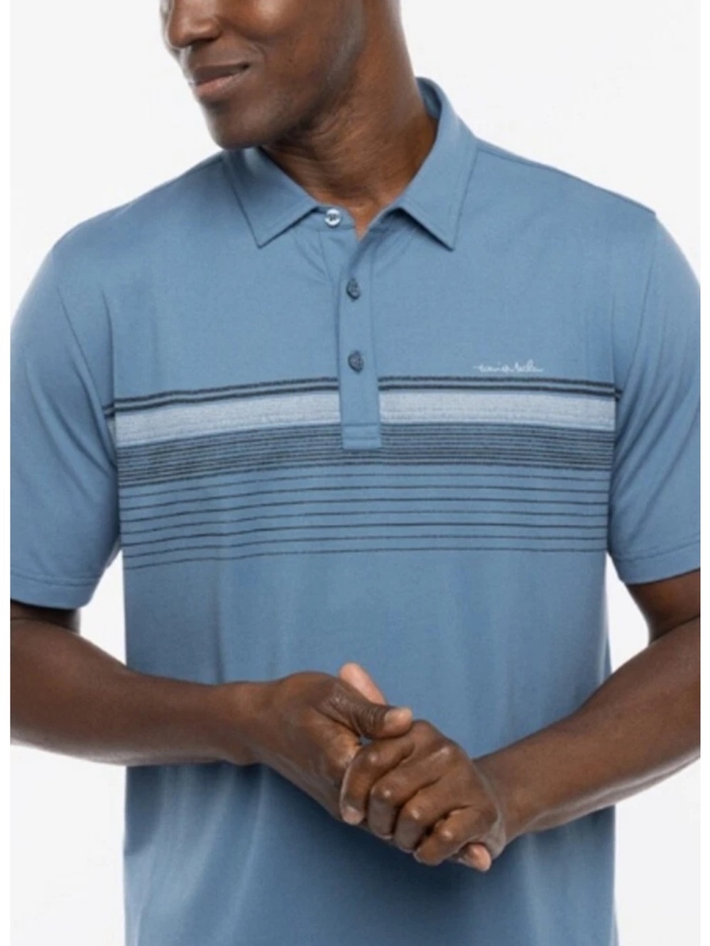 Travis Mathew Men's Slate Blue Polo with Horizontal Stripe Detail
